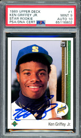 Ken Griffey Jr. Autographed 1989 Upper Deck Rookie Card #1 Seattle Mariners PSA 9 Auto Grade Gem Mint 10 PSA/DNA #65116802