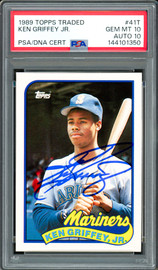 Ken Griffey Jr. Autographed 1989 Topps Traded Rookie Card #41T Seattle Mariners PSA 10 Auto Grade Gem Mint 10 PSA/DNA #144101350