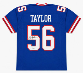 New York Giants Lawrence Taylor Autographed Blue Jersey Beckett BAS Witness Stock #263334