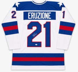 1980 Team USA Mike Eruzione Autographed White Jersey JSA Witness Stock #262978
