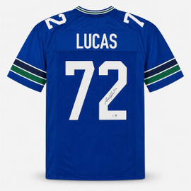 Seattle Seahawks Abe Lucas Autographed Blue Throwback Jersey MCS Holo Stock #263326