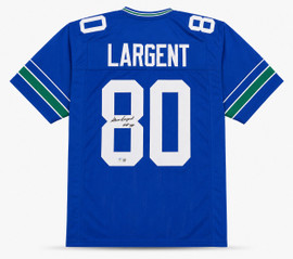 Seattle Seahawks Steve Largent Autographed Blue Throwback Jersey "HOF 95" Beckett BAS Witness Stock #263342