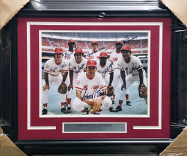 Big Red Machine Autographed Framed 11x14 Photo With 8 Signatures Including Pete Rose SKU Beckett BAS #AG010659