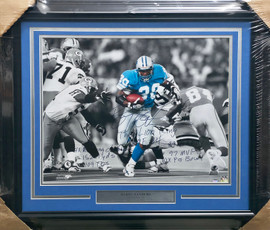Barry Sanders Autographed Framed 16x20 Photo Detroit Lions "Lion King" Stats Beckett BAS #AG010653