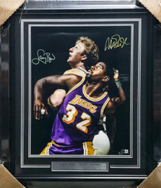 Larry Bird & Magic Johnson Autographed Framed 16x20 Photo (Creased) Beckett BAS Witness #3W385628