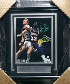 Larry Bird & Magic Johnson Autographed Framed 8x10 Photo Beckett BAS Witness #W171475