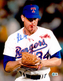 Nolan Ryan Autographed 11x14 Photo Texas Rangers Bloody Lip Beckett BAS QR Stock #265788