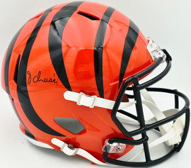 Ja'Marr Chase Autographed Cincinnati Bengals Orange Full Size Speed Replica Helmet Beckett BAS QR #FI08259