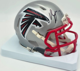 Bijan Robinson Autographed Atlanta Falcons Flash Silver Speed Mini Helmet Beckett BAS Witness #1W878945