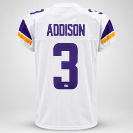 Minnesota Vikings Jordan Addison Autographed White Jersey Beckett BAS QR Stock #265946