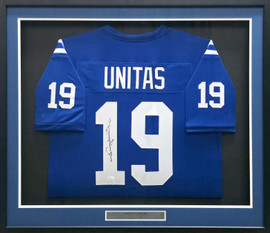 Baltimore Colts Johnny Unitas Autographed Framed Blue Jersey JSA #Z72538