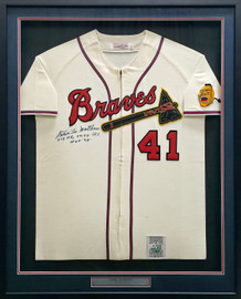 Atlanta Braves Eddie Mathews Autographed Framed Cream Mitchell & Ness Jersey "512 HR, 57-58 WS & HOF 78" JSA #CJ58060