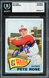 Pete Rose Autographed 1965 Topps Card #207 Cincinnati Reds Beckett BAS #20457671