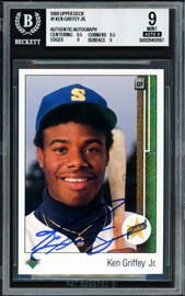 Ken Griffey Jr. Autographed 1989 Upper Deck Rookie Card #1 Seattle Mariners BGS 9 Auto Grade Mint 9 Beckett BAS #20451187