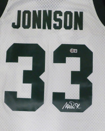Michigan State Spartans Magic Johnson Autographed White Mitchell & Ness Jersey (Misspelled) Beckett BAS QR #4W062605