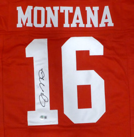 San Francisco 49ers Joe Montana Autographed Red Jersey Beckett BAS QR #BR51655