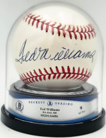 Ted Williams Autographed Official AL Baseball Boston Red Sox Auto Grade Mint 9 Beckett BAS #20134486