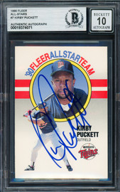 Kirby Puckett Autographed 1990 Fleer Card #7 Minnesota Twins Auto Grade Gem Mint 10 Beckett BAS #19374071