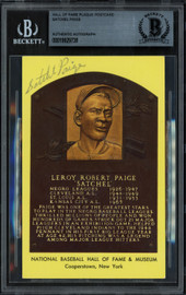 Satchel Paige Autographed Hall of Fame HOF Plaque Postcard Negro Leagues Beckett BAS #19929738