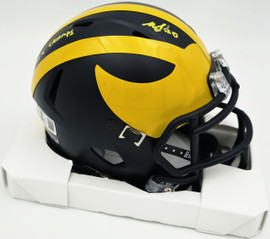 Mike Sainristil Autographed Michigan Wolverines Black Speed Mini Helmet "23 Nat'l Champs" Beckett BAS Witness #4W083635