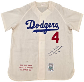 Brooklyn Dodgers Duke Snider Autographed Cream Mitchell & Ness Stat Jersey "407 HR's, 11 WS HR's & HOF 1980" Beckett BAS QR #BW06393