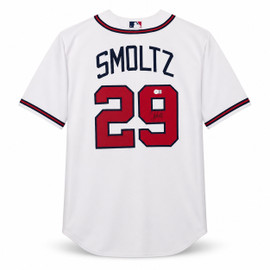 Atlanta Braves John Smoltz Autographed White Nike Jersey Size XL Beckett BAS QR Stock #266281