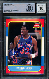 Patrick Ewing Autographed 1986-87 Fleer Rookie Card #32 New York Knicks Auto Grade Gem Mint 10 Beckett BAS #15772173