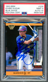 Ichiro Suzuki Autographed 1993 BBM Rookie Card #239 Orix BlueWave PSA 9 Auto Grade Gem Mint 10 (In Kanji) PSA/DNA #96081326