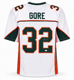 Miami Hurricanes Frank Gore Autographed White Jersey Beckett BAS Witness Stock #267392