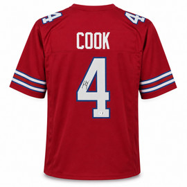 Buffalo Bills James Cook Autographed Red Jersey Beckett BAS Witness Stock #267405