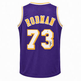 Los Angeles Lakers Dennis Rodman Autographed Purple Jersey Beckett BAS Witness Stock #267418