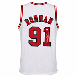 Chicago Bulls Dennis Rodman Autographed White Jersey JSA Stock #267420