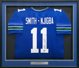 Seattle Seahawks Jaxon Smith-Njigba Autographed Framed Blue Jersey Beckett BAS QR Stock #267809
