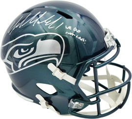 Mike Macdonald Autographed Seattle Seahawks Rivalries Full Size Speed Replica Helmet "We Did Not Care!" Beckett BAS Witness Stock #267790