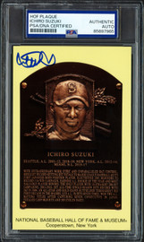 Ichiro Suzuki Autographed Hall of Fame Plaque Postcard Seattle Mariners USA Flag Stamp PSA/DNA Stock #267886