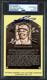 Ken Griffey Jr. Autographed Hall of Fame HOF Plaque Postcard Seattle Mariners PSA/DNA #85897853