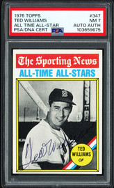 Ted Williams Autographed 1976 Topps Card #347 Boston Red Sox PSA 7 PSA/DNA #103659675