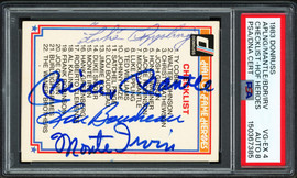 Hall of Famers Autographed 1983 Donruss Checklist Card PSA 4 Auto Grade Near Mint/Mint 8 With 4 Signatures Including Mickey Mantle PSA/DNA #150367385