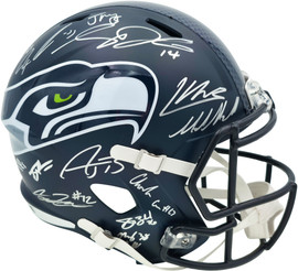 Seattle Seahawks Super Bowl LX Champions Autographed Blue Full Size SB LX Champs Logo Speed Replica Helmet With 28 Signatures Including Sam Darnold & Jaxon Smith-Njigba Beckett BAS Witness Stock #268082