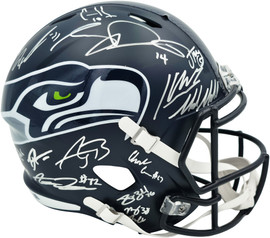 Seattle Seahawks Super Bowl LX Champions Autographed Blue Full Size Speed Replica Helmet With 31 Signatures Including Sam Darnold & Jaxon Smith-Njigba #/112 Stock #268084