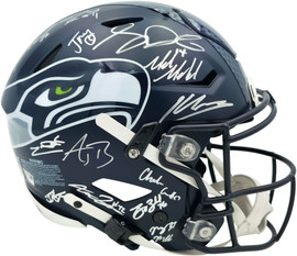 Seattle Seahawks Super Bowl LX Champions Autographed Blue Full Size SpeedFlex Authentic Helmet With 28 Signatures Including Sam Darnold & Jaxon Smith-Njigba Beckett BAS Witness Stock #268080