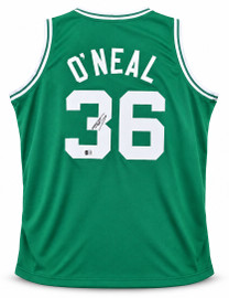 Boston Celtics Shaquille O'Neal Autographed Green Jersey Beckett BAS Witness Stock #267986