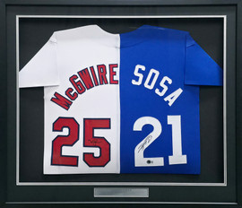 St. Louis Cardinals, Chicago Cubs Mark McGwire & Sammy Sosa Autographed Framed Red, White & Blue Jersey Beckett BAS Witness Stock #268092