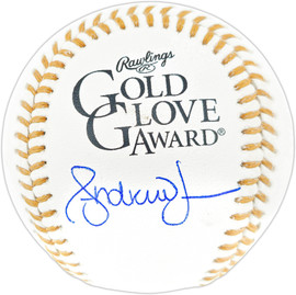 Andruw Jones Autographed Official Gold Glove Logo Baseball Atlanta Braves Beckett BAS Witness Stock #268127