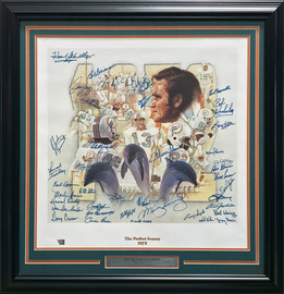 1972 Miami Dolphins Perfect Season Team Autographed Framed 24x24 Lithograph With 40 Signatures Including Don Shula & Bob Griese Fanatics Holo Stock #267823