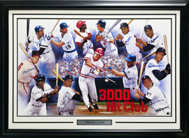 3000 Hit Club Autographed Framed 24x36 Lithograph With 13 Signatures Including Willie Mays & Hank Aaron Beckett BAS QR Stock #267821