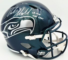 Mike Macdonald Autographed Seattle Seahawks Rivalries Full Size Speed Replica Helmet "We Did Not Care" (Smudged) Beckett BAS Witness #4W801943