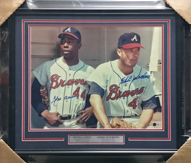 Hank Aaron & Eddie Mathews Autographed Framed 16x20 Photo Atlanta Braves Beckett BAS #AG020304