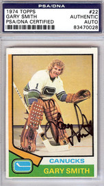 Gary "Suitcase" Smith Autographed 1974 Topps Card #22 Vancouver Canucks PSA/DNA #83470028