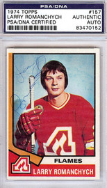 Larry Romanchych Autographed 1974 Topps Card #157 Atlanta Flames PSA/DNA #83470152